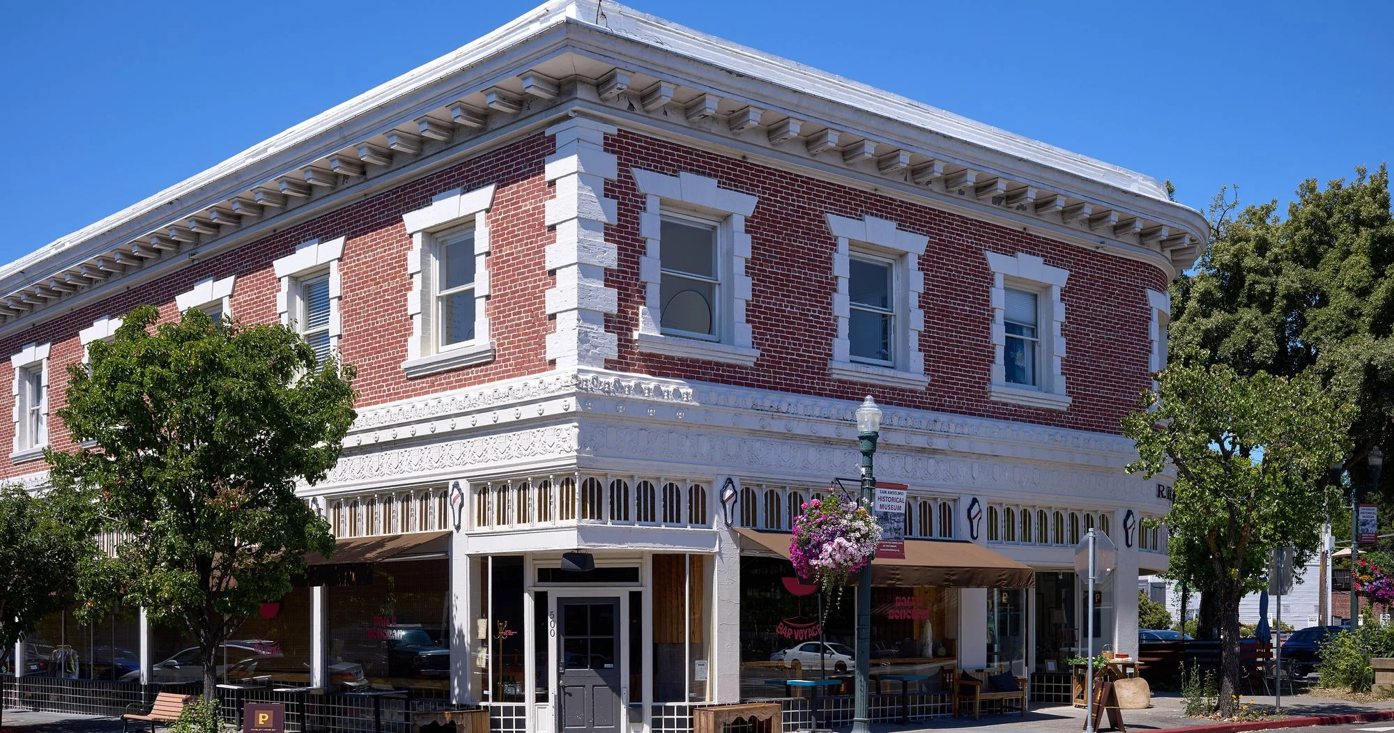 The historic R. H. Cheda Building on the corner in downtown San Anselmo
