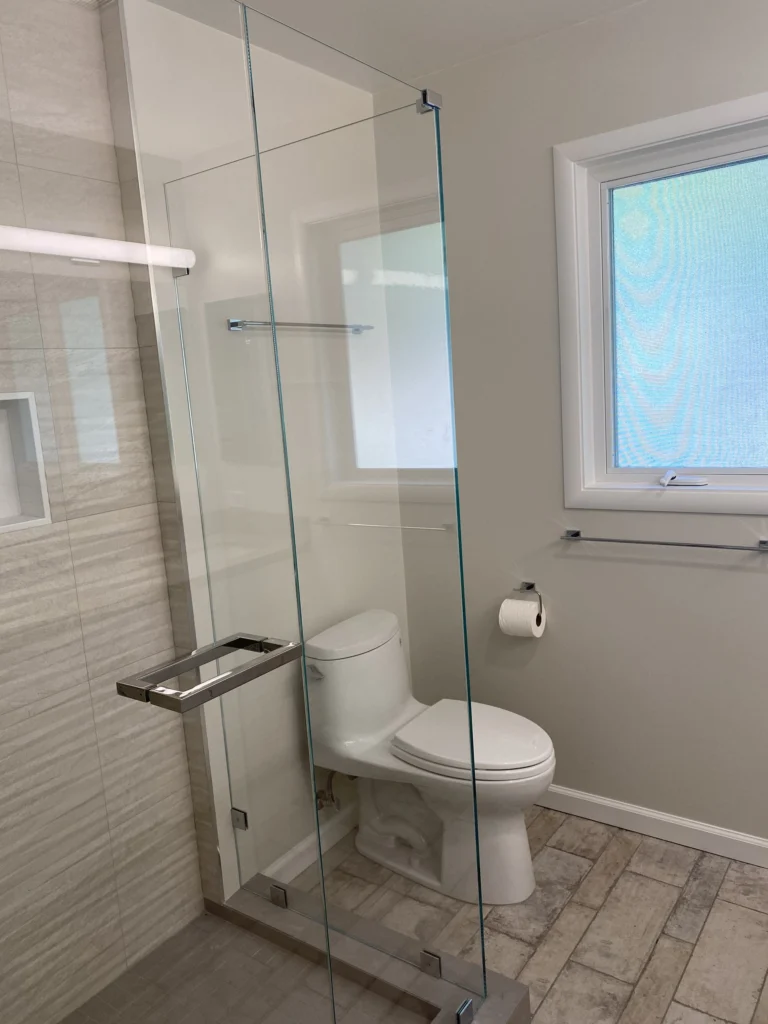 Bathroom remodel: Frameless glass shower and new toilet, Tiburon